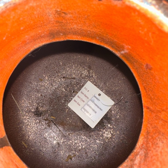 NWT Vintage Arhaus Large Handcrafted Iron Painted Pot Vase Patina Orange OOAK - Picture 4 of 6